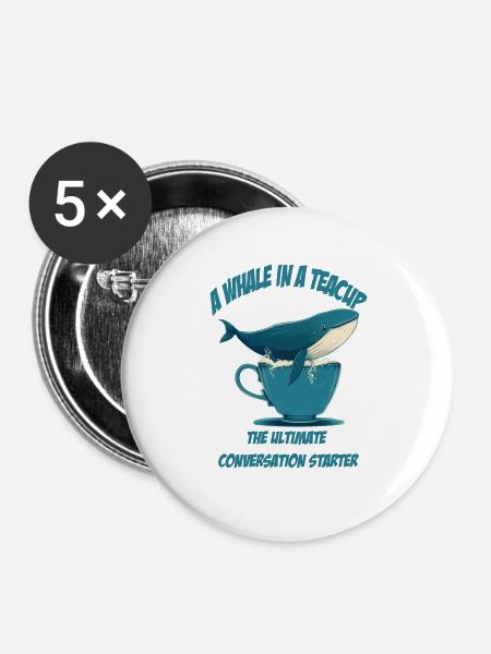 Wal in Teetasse conversation starter - Buttons groß 56 mm (5er Pack) - Weiß