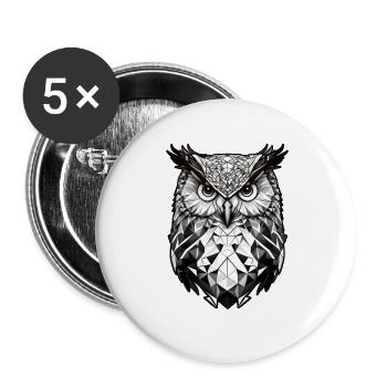 Geometrischer Eulenkopf schwarz weiss - Buttons groß 56 mm (5er Pack) - Weiß - Vorne