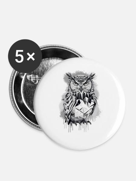 Geometrische Eule - Buttons groß 56 mm (5er Pack) - Weiß