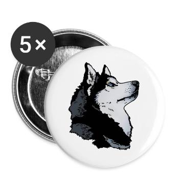 Tête de husky - Lot de 5 grands badges (56 mm) - blanc - Devant