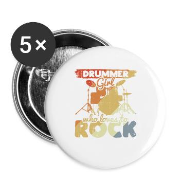 Drummer Girl - Buttons large 2.2''/56 mm (5-pack) - white - Front