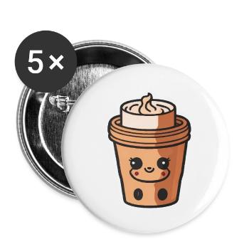 Kaffee - Buttons groß 56 mm (5er Pack) - Weiß - Vorne