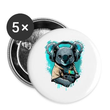 koala mit Kopfhörern und Walkman - Buttons groß 56 mm (5er Pack) - Weiß - Vorne