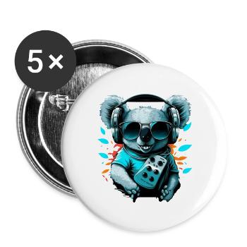 Koalabär mit Walkman und Sonnenbrille - Buttons groß 56 mm (5er Pack) - Weiß - Vorne