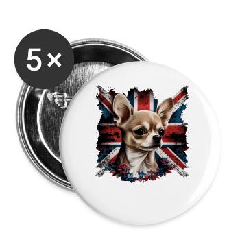Chihuahua - Großbritannien England Flagge Farben - Buttons groß 56 mm (5er Pack) - Weiß - Vorne