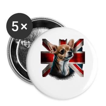 Chihuahua - Großbritannien England Flagge Farben - Buttons groß 56 mm (5er Pack) - Weiß - Vorne