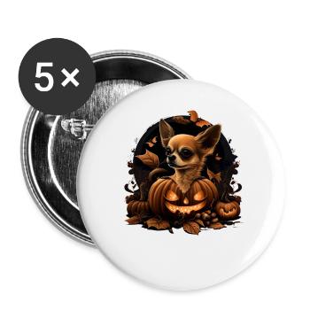 Chihuahua Costume d'Halloween - Citrouille - Lot de 5 grands badges (56 mm) - blanc - Devant