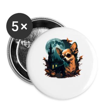 Chihuahua Costume d'Halloween - Citrouille - Lot de 5 grands badges (56 mm) - blanc - Devant