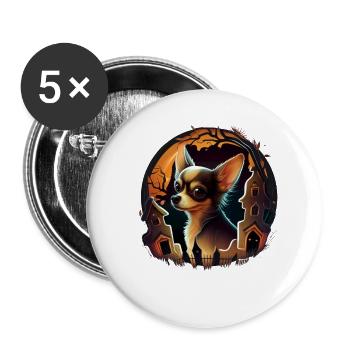 Chihuahua Costume d'Halloween - Citrouille - Lot de 5 grands badges (56 mm) - blanc - Devant