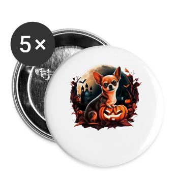 Chihuahua Costume d'Halloween - Citrouille - Lot de 5 grands badges (56 mm) - blanc - Devant