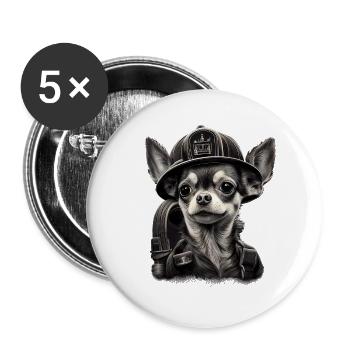Chihuahua - Feuerwehrmann Feuerwehr Hund Männer - Buttons groß 56 mm (5er Pack) - Weiß - Vorne