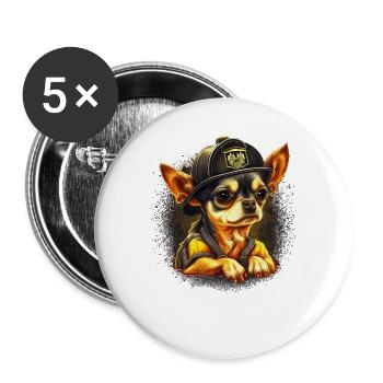 Chihuahua - Feuerwehrmann Feuerwehr Hund Männer - Buttons groß 56 mm (5er Pack) - Weiß - Vorne