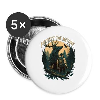 Chasseurs avec des animaux dans la forêt - Lot de 5 grands badges (56 mm) - blanc - Devant