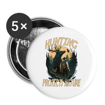 Jäger mit Tieren im Wald mit Schriftzug - Buttons groß 56 mm (5er Pack) - Weiß - Vorne