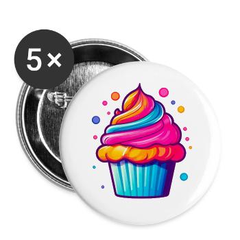 Regenbogen Cupcake mit Blasen - Buttons groß 56 mm (5er Pack) - Weiß - Vorne