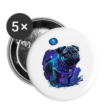 niedlicher Mops in Mystischer Natur - Buttons groß 56 mm (5er Pack) - Weiß - Vorne