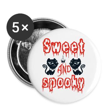 Sweet and Spooky Black cats Happy Halloween TShirt - Buttons large 2.2''/56 mm (5-pack) - white - Front