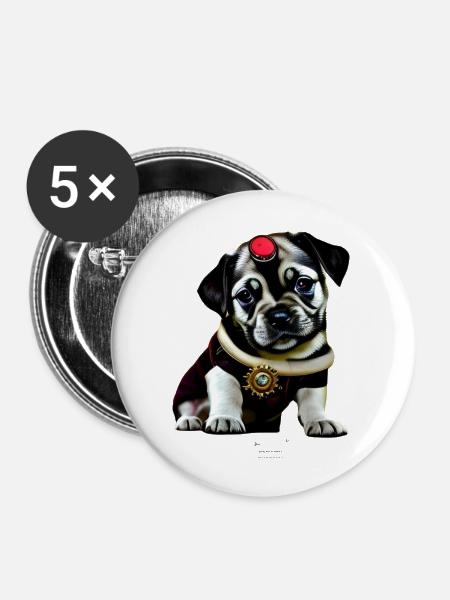 Steampunk - Dog - Buttons groß 56 mm (5er Pack) - Weiß