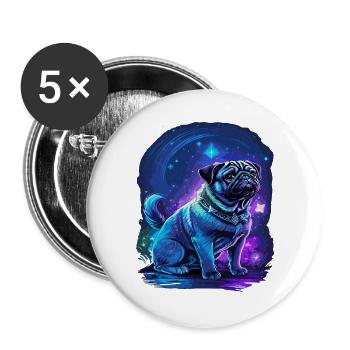 Mops Hund in Neonfarben - Buttons groß 56 mm (5er Pack) - Weiß - Vorne