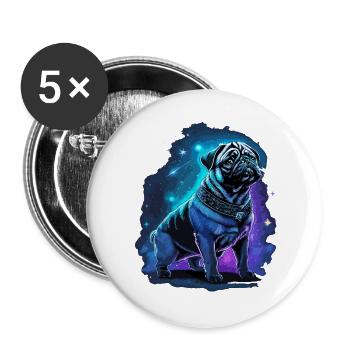 Neon Pug Dog Midnight Magic - Buttons large 2.2''/56 mm (5-pack) - white - Front
