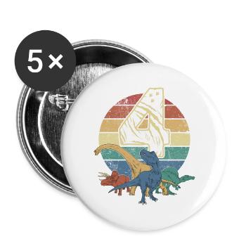 Dinosaur 4 Year Old Gift 4th Birthday Retro - Buttons large 2.2''/56 mm (5-pack) - white - Front