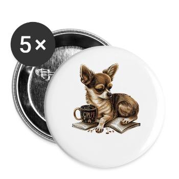 Chihuahua | Book | Coffee | Tea | Reading | - Buttons large 2.2''/56 mm (5-pack) - white - Front