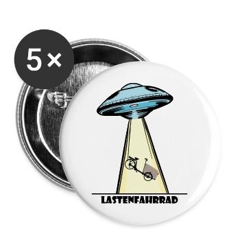 Ufo, Lastenfahrrad, Lastenrad, Cargobike, Aliens - Buttons groß 56 mm (5er Pack) - Weiß - Vorne