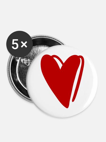 Großes rotes Herz - Buttons groß 56 mm (5er Pack) - Weiß