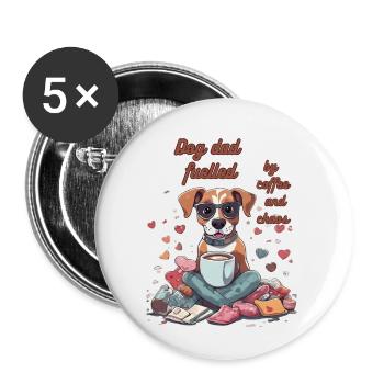 Dog dad fuelled by coffee and chaos - Buttons groß 56 mm (5er Pack) - Weiß - Vorne
