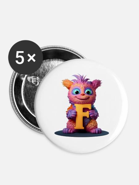 Mehrfarbiges Monster mit F - Buttons groß 56 mm (5er Pack) - Weiß
