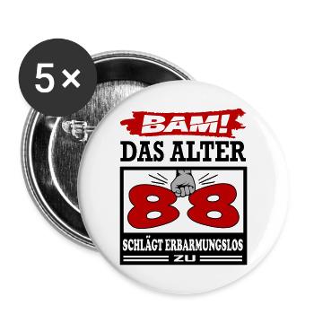 Geburtstag 88 Bam Boom Bombe Das Alter schlägt zu - Buttons groß 56 mm (5er Pack) - Weiß - Vorne