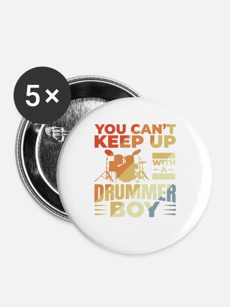 Schlagzeuger Junge - Buttons groß 56 mm (5er Pack) - Weiß
