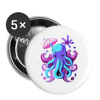 Octo Jelly Poulpe Créature marine - Lot de 5 grands badges (56 mm) - blanc - Devant