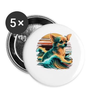 Chihuahua | Cool Surfer Surfbrett Ozean Lustiger - Buttons groß 56 mm (5er Pack) - Weiß - Vorne