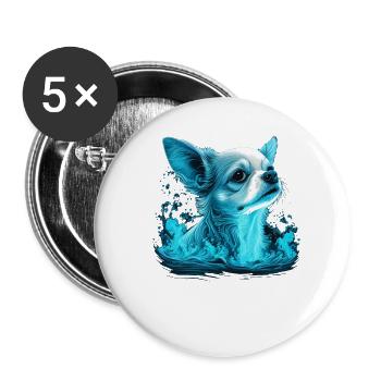 Chihuahua | Schwimmer Schwimmen Wasser Tauchen - Buttons groß 56 mm (5er Pack) - Weiß - Vorne