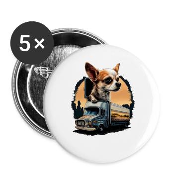 Chihuahua | Trucker LKW-Fahrer Vater Männer Auto - Buttons groß 56 mm (5er Pack) - Weiß - Vorne