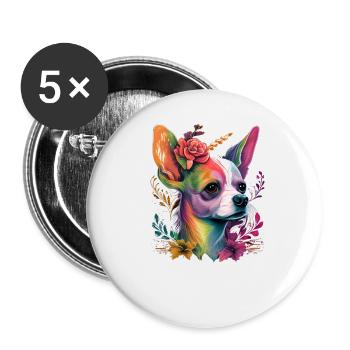 Chihuahua | Colourful Rainbow LGBTQ Unicorn - Buttons large 2.2''/56 mm (5-pack) - white - Front