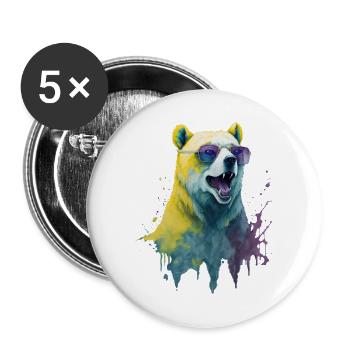 Cool polar bear with sunglasses, portrait - Buttons large 2.2''/56 mm (5-pack) - white - Front