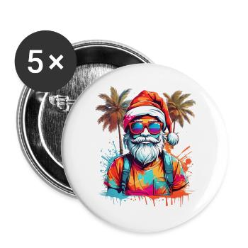 Cool Santa Claus with palm trees - Buttons large 2.2''/56 mm (5-pack) - white - Front