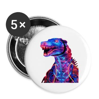 Neon-Dino mit futuristischem Flair - Buttons groß 56 mm (5er Pack) - Weiß - Vorne