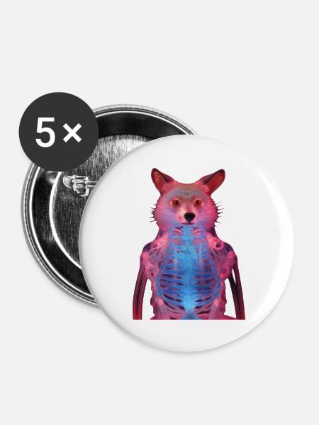 Leuchtender Fuchs mit Neon-Effekt - Buttons groß 56 mm (5er Pack) - Weiß