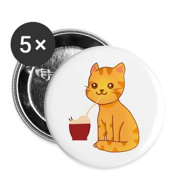 Kawaii Orange Cat eating Ramen - Buttons large 2.2''/56 mm (5-pack) - white - Front