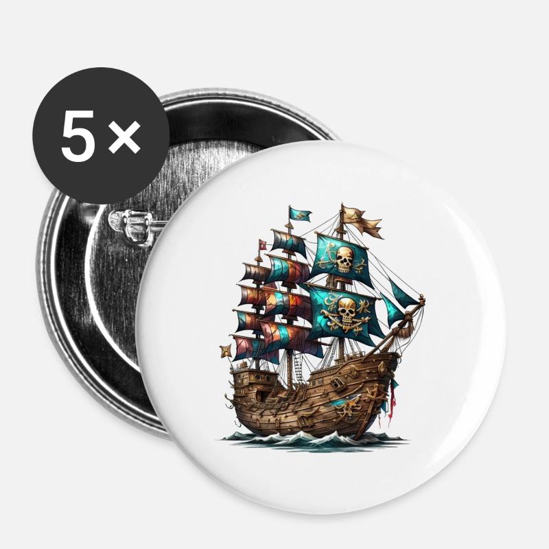 Pirate Ship - Buttons large 2.2''/56 mm (5-pack) - white