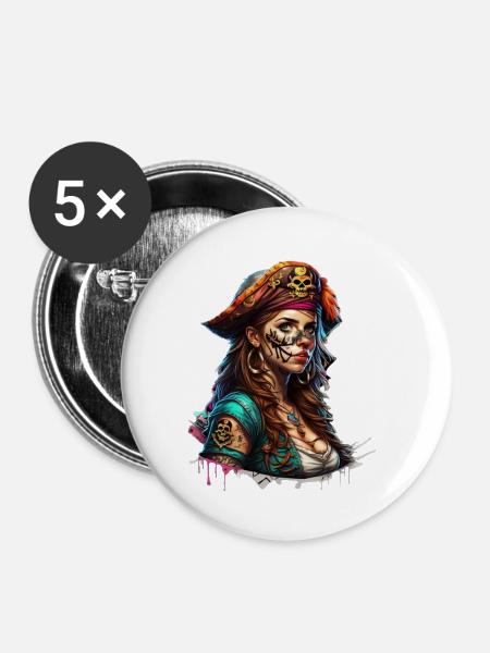 Piratinn - Buttons groß 56 mm (5er Pack) - Weiß