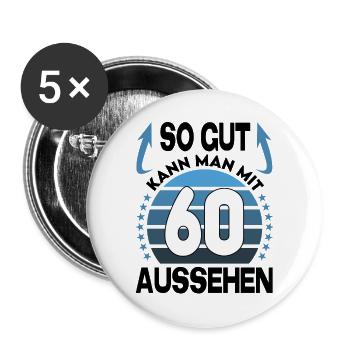 Geburtstag 60 Jahre So gut aussehen Retro Vintage - Buttons groß 56 mm (5er Pack) - Weiß - Vorne