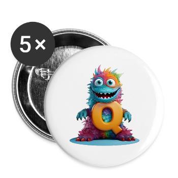 Regenbogenmonster mit Q - Buttons groß 56 mm (5er Pack) - Weiß - Vorne