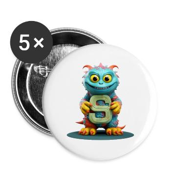 Buntes Monster mit Alphabet Buchstabe S - Buttons groß 56 mm (5er Pack) - Weiß - Vorne