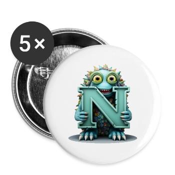 N Bunt mit Monster gewebt - Buttons groß 56 mm (5er Pack) - Weiß - Vorne