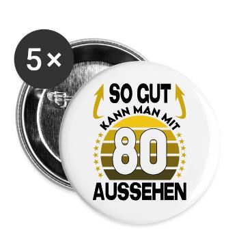 Geburtstag 80 Jahre So gut aussehen Retro Vintage - Buttons groß 56 mm (5er Pack) - Weiß - Vorne
