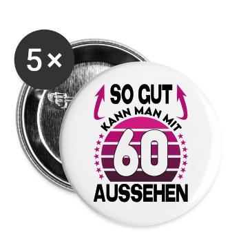 Geburtstag 60 Jahre So gut aussehen Retro Vintage - Buttons groß 56 mm (5er Pack) - Weiß - Vorne